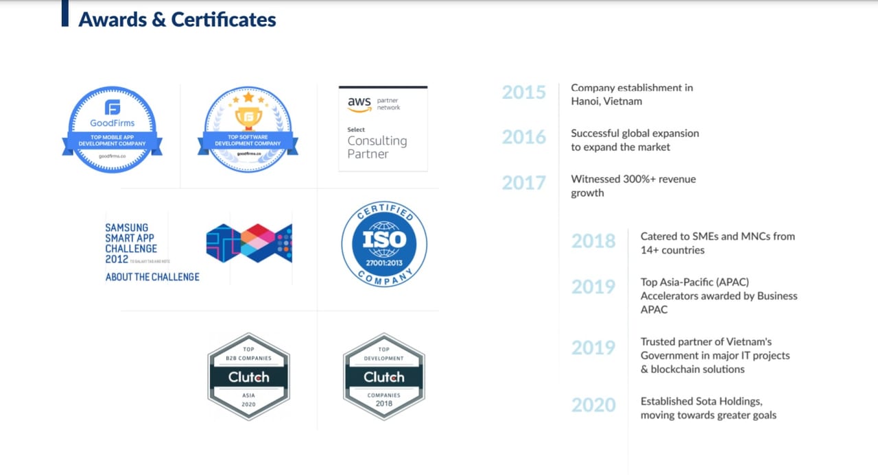 Top Blockchain Development Companies in Education: Sotatek awards and certificates